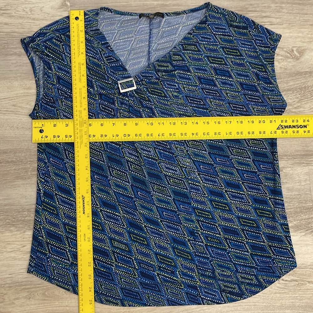 Adrienne Vittadini Blue, Green & White Print Sleeveless Ruched Blouse Size XL - Picture 10 of 12